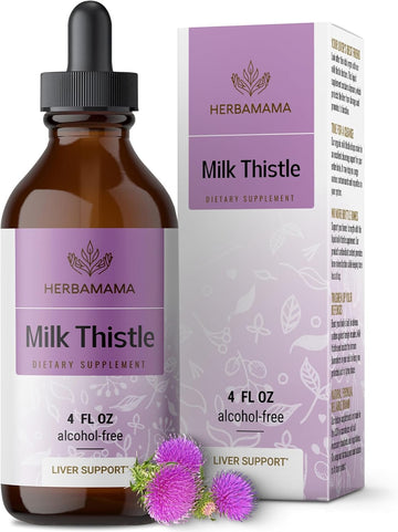 Herbamama Milk Thistle Liver Detox Tincture - Milk Thistle Extract For Liver Cleanse - Vegan Milk Thistle Liver Support Supplement - Sugar & Alcohol-Free, 56-Day Supply