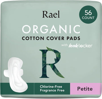 Rael Pads for Women, Organic Cotton Cover - Period Pads with Wings, Feminine Care, Sanitary Napkins, Light Absorbency, Unscented, Ultra Thin (Petite, 56 Count)