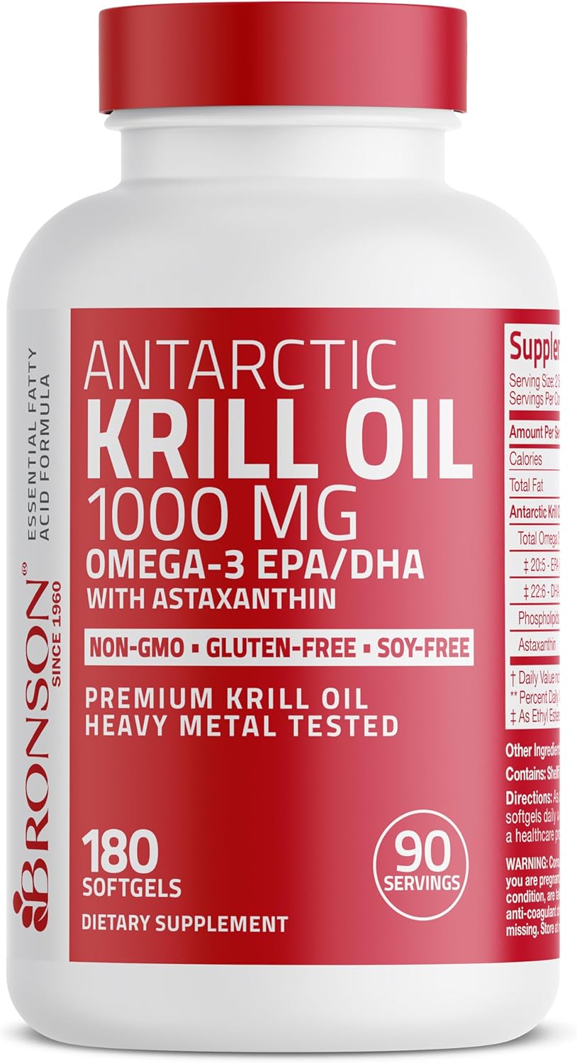 Bronson Antarctic Krill Oil 1000 Mg With Omega-3S Epa, Dha, Astaxanthin And Phospholipids 180 Softgels