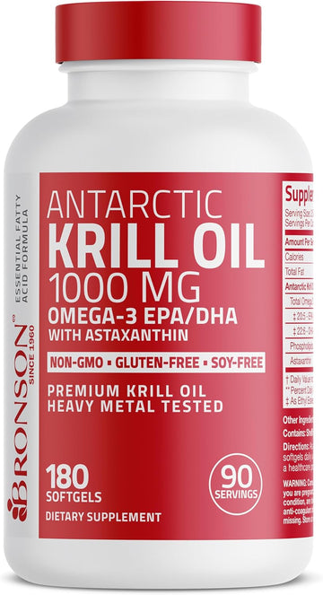 Bronson Antarctic Krill Oil 1000 Mg With Omega-3S Epa, Dha, Astaxanthin And Phospholipids 180 Softgels