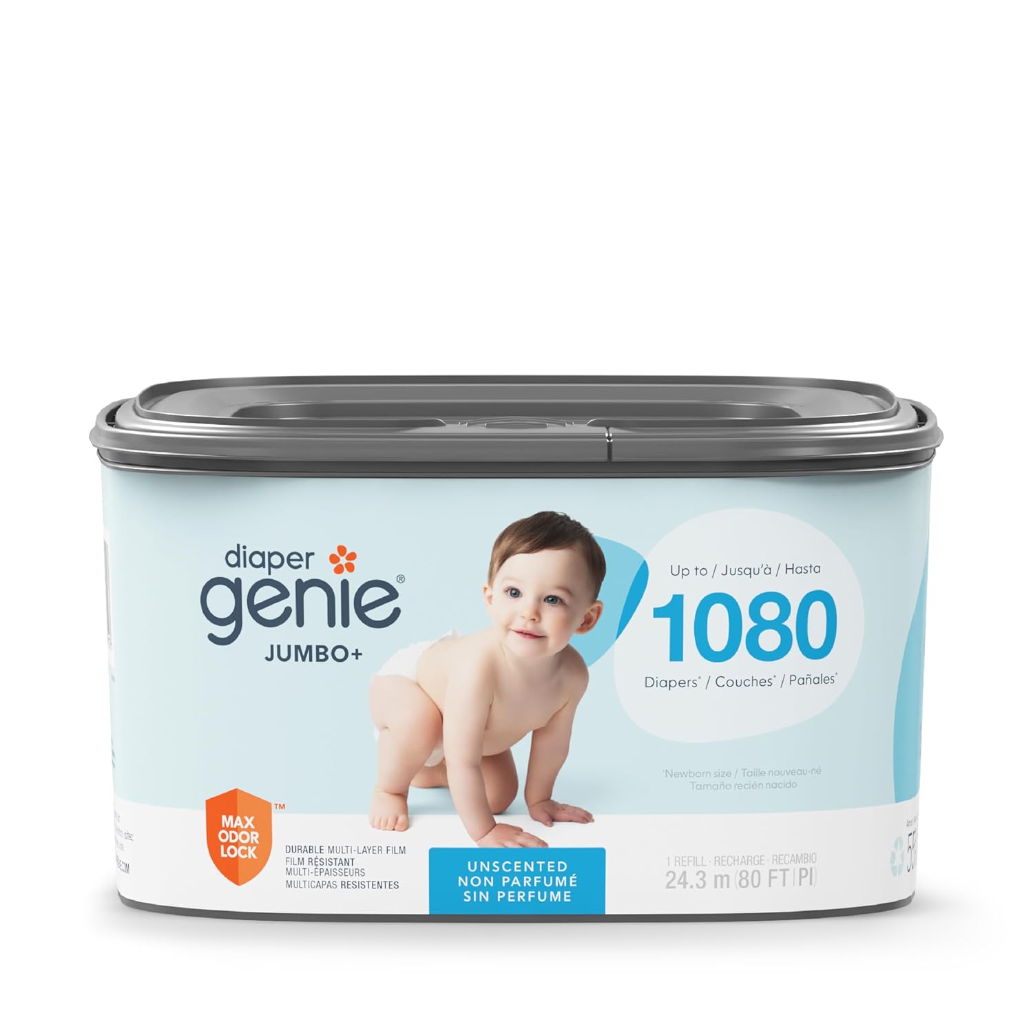 The Diaper Genie Jumbo+ Square Refill, With Continuous Film, Can Hold Up To 1080 Newborn-Sized Diapers Per Refill