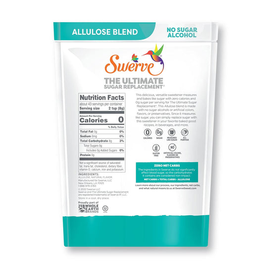 Swerve Zero Calorie Allulose Blend Granular Sugar Replacement Sweetener, No Sugar Alcohol, Keto Friendly, Erythritol Free, 12-Ounce Bag, (Pack Of 1)