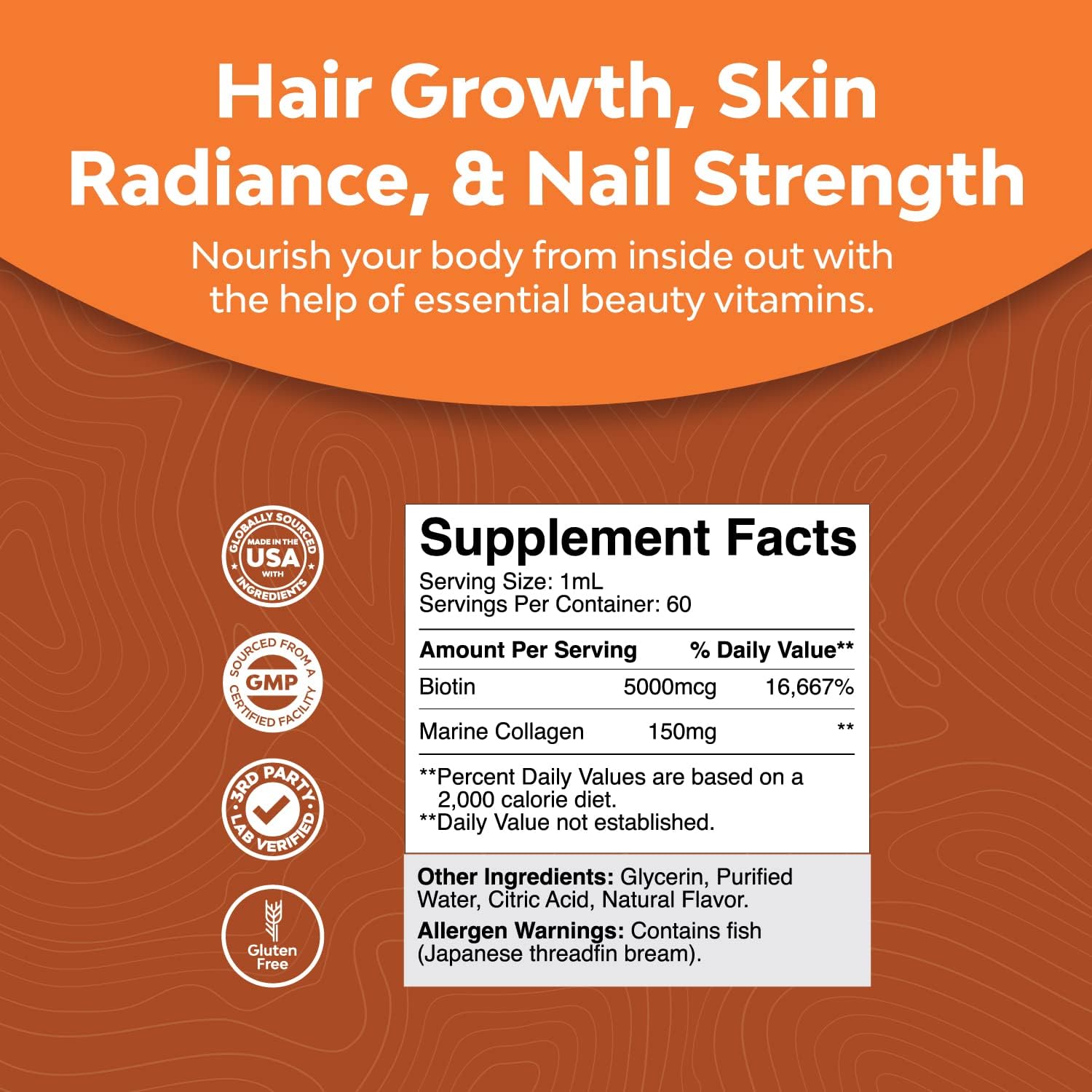 Collagen Biotin Drops for Hair Growth - Liquid Collagen for Women and Men with Biotin - High Bioavailability Liquid Biotin for Hair Growth with Marine Collagen for Fast Thick Hair Regrowth : Health & Household