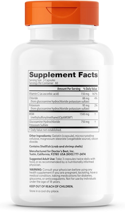 Doctors Best Synergistic Glucosamine Msm Formula, Joint Support, Non-Gmo, Gluten Free, Soy Free 180 Capsules