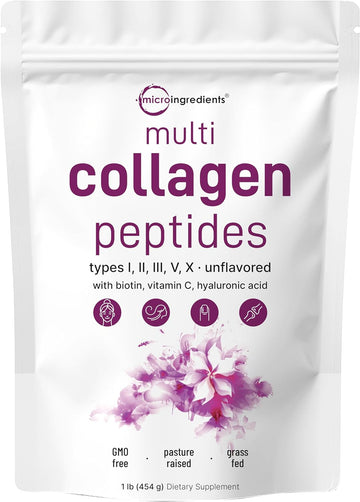 Multi Collagen Peptides Powder, 16 Oz - Hydrolyzed Protein Peptides | Type I,II,III,V,X with Hyaluronic Acid, Biotin & Vitamin C - Unflavored - Keto & Paleo Friendly, Ez Mix in Drinks
