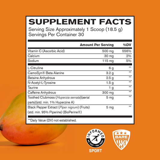 Bare Performance Nutrition Bpn Flight Pre Workout, Supports Energy And Mental Focus, Improved Endurance & Muscle Pumps With Carnosyn® Beta Alanine, Prickly Pear, 30 Servings