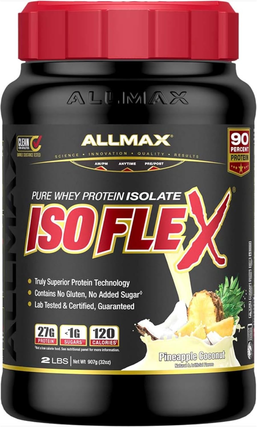 Allmax Isoflex Whey Protein Isolate, Pineapple Coconut - 2 Lb - 27 Grams Of Protein Per Scoop - Zero Fat & Sugar - 99% Lactose Free - Gluten Free & Soy Free - Approx. 30 Servings