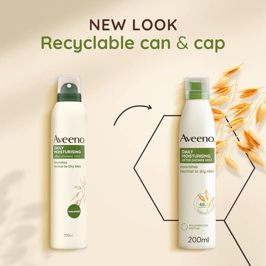 Aveeno Daily Moisturising After-Shower Mist, Formulated With Oats, Suitable For Sensitive Skin, Non-Greasy Fast Absorbing Spray, Locks In Moisture 48H, 200Ml (Pack Of 2)