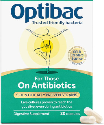 Optibac Probiotics For Those On Antibiotics - Vegan Digestive Probiotic Supplement With 4.5 Billion Bacterial Cultures - Researched Alongside Antibiotics - 20 Capsules