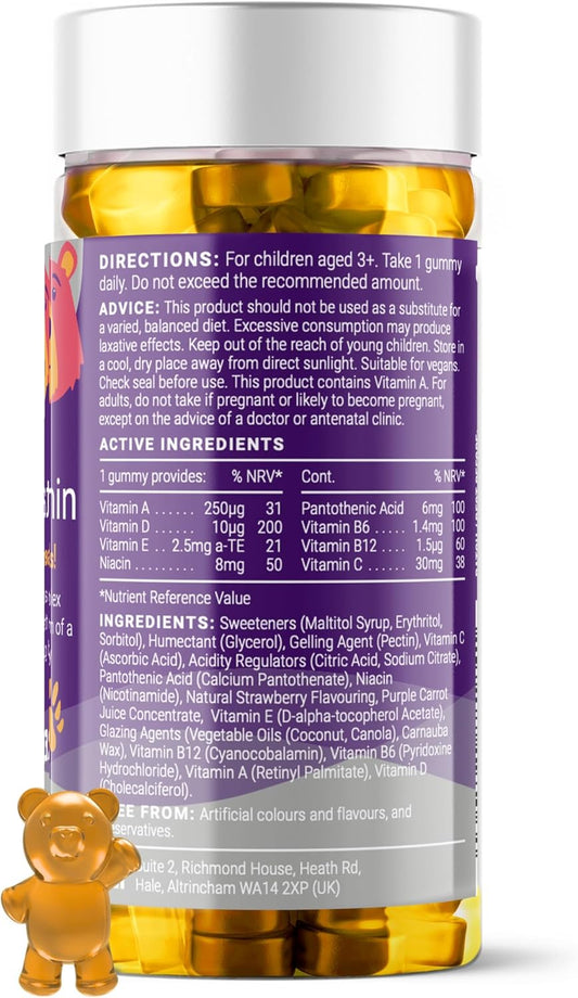 Feel Amazing Kids Multivitamins Gummies - Sugar-Free - Strawberry-Flavoured - Essential Vitamins A, C, D, B6, B12, Zinc & Selenium - 30 Servings