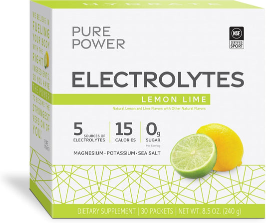 Dr. Mercola Pure Power Electrolytes, Lemon Lime, 8.5 Oz (240 G), 30 Servings (30 Packets), 15 Calories And 0G Sugar Per Serving