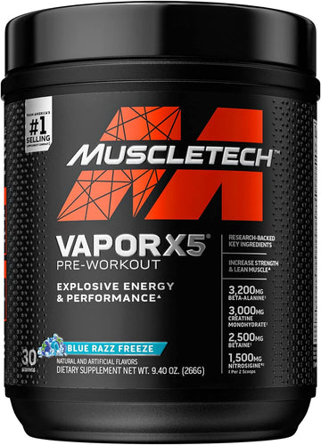 Pre Workout Powder | Muscletech Vapor X5 | Pre Workout Powder For Men & Women | Preworkout Energy Powder Drink Mix | Sports Nutrition Pre-Workout Products | Blue Raspberry (30 Servings)-Package Varies