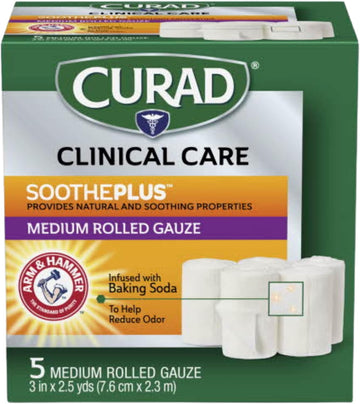 Curad Sootheplus Rolled Gauze With Arm & Hammer Baking Soda, 3" X 2.5 Yds, 5 Count (Pack Of 1)