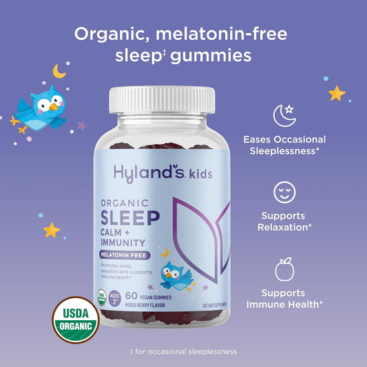 Hyland'S Kids Sleep Calm & Immunity Support With Melatonin, Sleep Aid Gummies With Vitamin C, Zinc, Elderberry & Chamomile, Helps With Sleeplessness And Restlessness, 60 Vegan Gummies