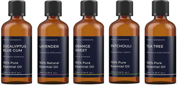Mystic Moments | Favourites Essential Oil Gift Starter Pack 5X100Ml | Eucalyptus Blue Gum, Lavender, Orange Sweet, Patchouli, Tea Tree | Perfect As A Gift