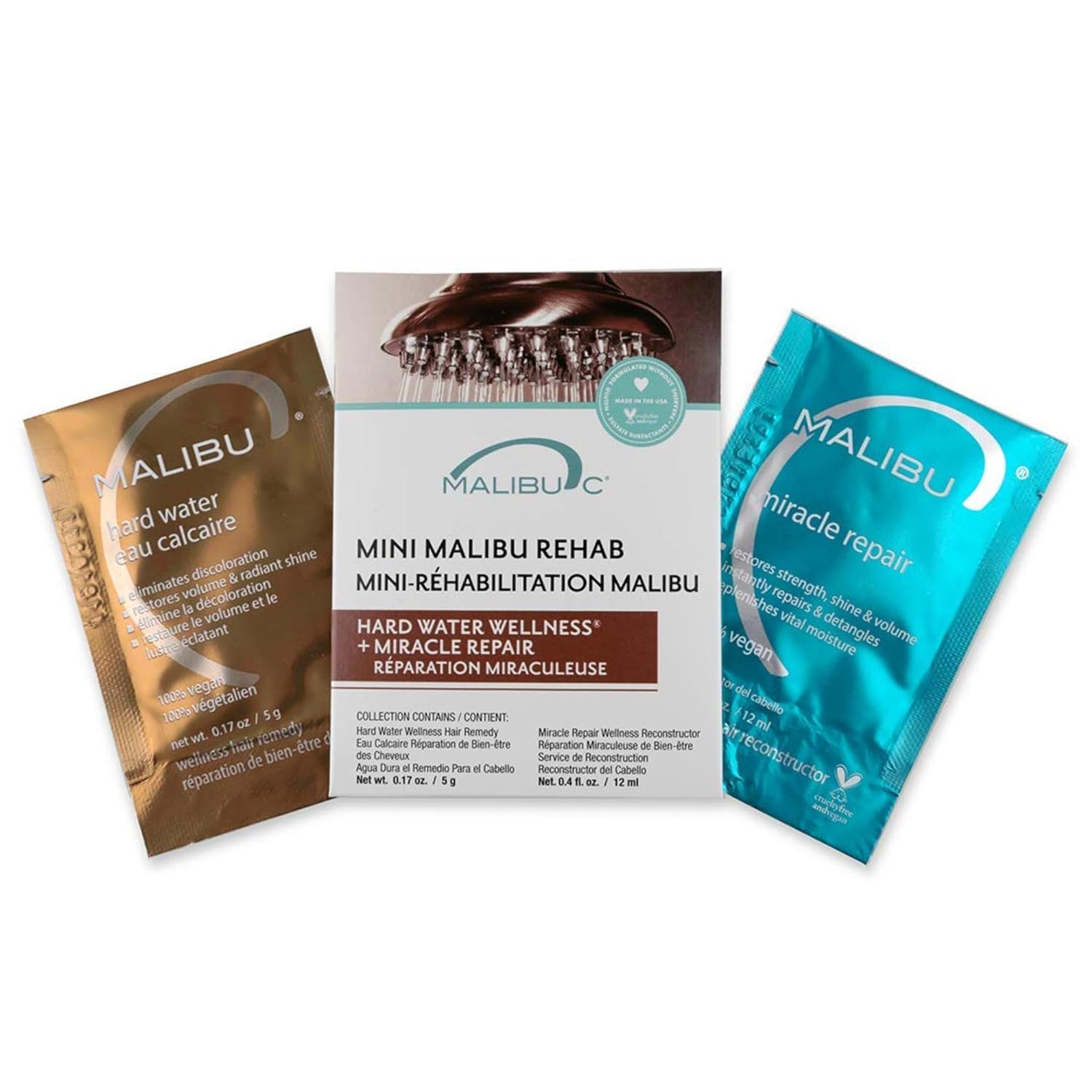 Malibu C Mini Malibu Rehab Hard Water Wellness - Contains 2 Remedy Packets - At-Home Hair Reconstructor And Mineral Removal Remedy - Sulfate Free Hair Care
