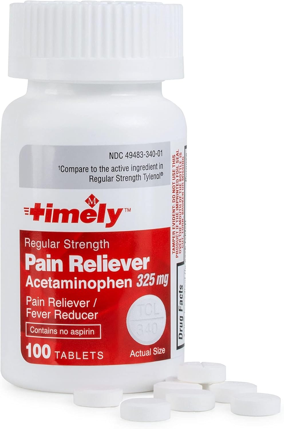 Timely Acetaminophen 325 MG Tablets 100 Count - Regular Strength Pain Relief - Compared to the active ingredient in Regular Strength Tylenol - Menstrual Cramps, Fever Reducer, Minor Pain of Arthritis