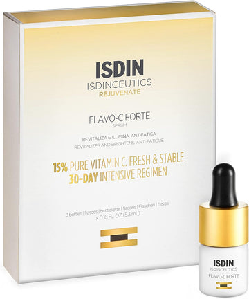 ISDIN Isdinceutics Flavo-C Forte (3 ampoules) | Intensive facial serum with 15% pure and fresh vitamin C that revitalizes, brightens and helps reduce the signs of skin fatigue