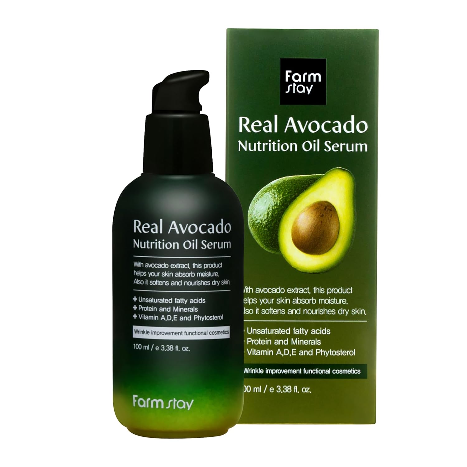 Farmstay Real Avocado Nutrition Oil Serum - Hydrating, Brightening Serum For Fine Lines And Wrinkles - Avocado Extract - Locks In Moisture - 3.38 Oz