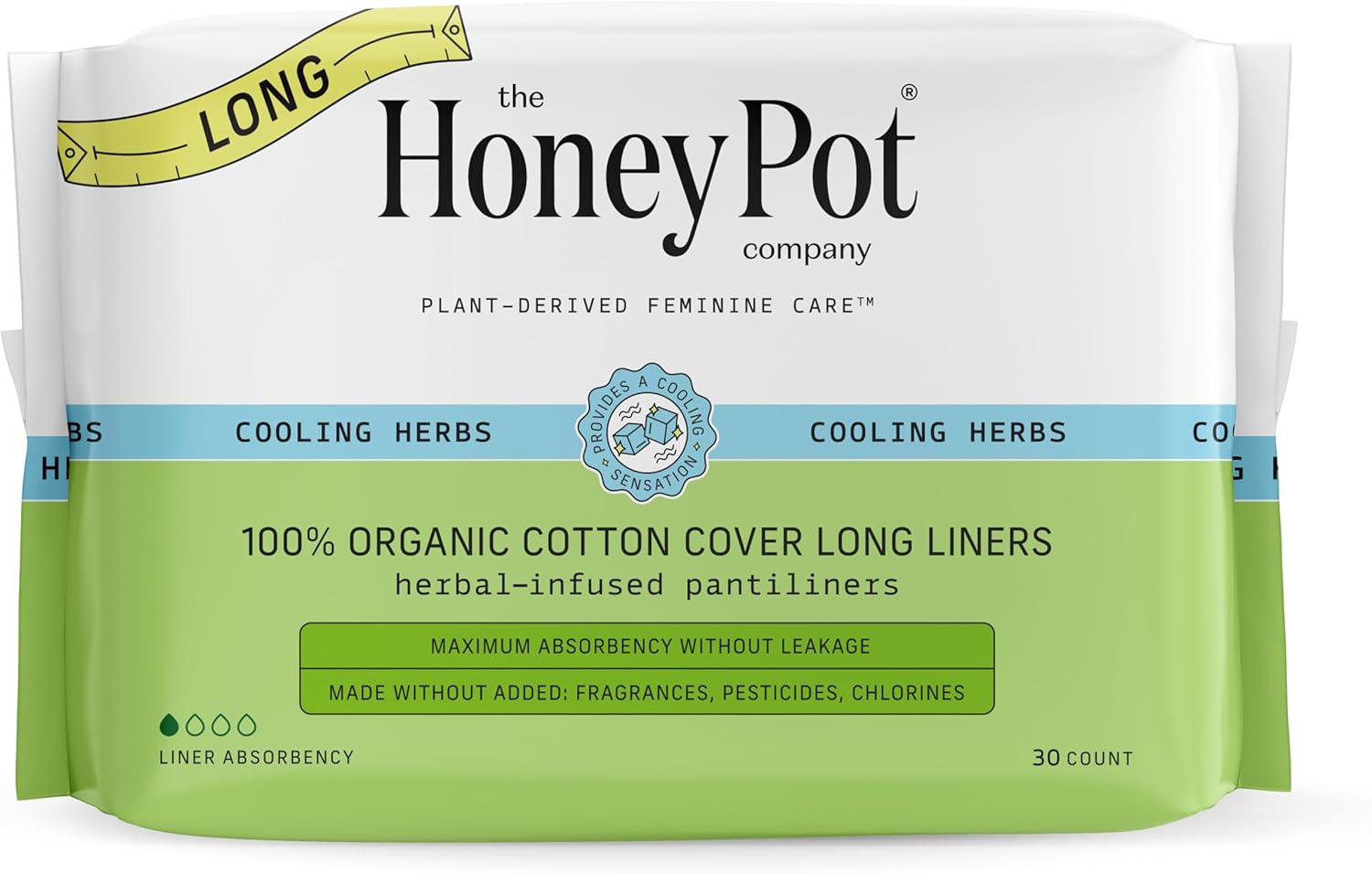 The Honey Pot Company - Herbal Panty Liners For Women - Long Panty Liners - Infused W/Essential Oils For Cooling Effect & Organic Cotton Cover - Feminine Care - Fsa & Hsa Eligible - 30 Ct