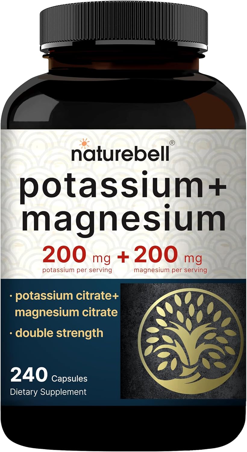 Potassium Magnesium Supplement – Potassium 200*Mg + Magnesium 200*Mg | 240* Capsules – Easily Absorbed Potassium Citrate & Magnesium Citrate – Muscle, Bone, & Heart Health Support – Non-Gmo
