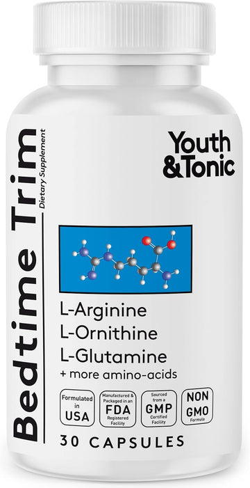 Youth & Tonic Pm Bedtime Trim Amino Acids Supplement Pills For Men And Women | 30 Capsules To Support Metabolism And Defined Lean Muscles During Night Time