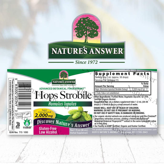 Nature's Answer Hops Herb Extract with Organic Alcohol, 1-  | Promotes Cognitive Function | Natural Calming Stress Reliever | Natural Sleep Aid