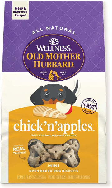 Wellness Old Mother Hubbard Classic Chick'N'Apples Natural Dog Treats, Crunchy Oven-Baked Biscuits, Ideal For Training, Mini Size, 20 Ounce Bag
