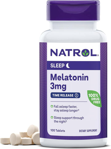 Natrol Melatonin Time Release Tablets, Helps You Fall Asleep Faster, Stay Asleep Longer, Strengthen Immune System, 100% Vegetarian, 3mg, 100 Count