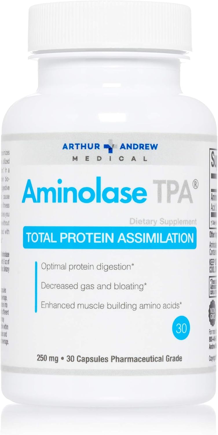 Arthur Andrew Medical - Aminolase TPA, Total Protein Assimilation, Optimal Protein Absorption and Decreased Gas and Bloating, Vegan, Non-GMO, 30 Capsules : Health & Household