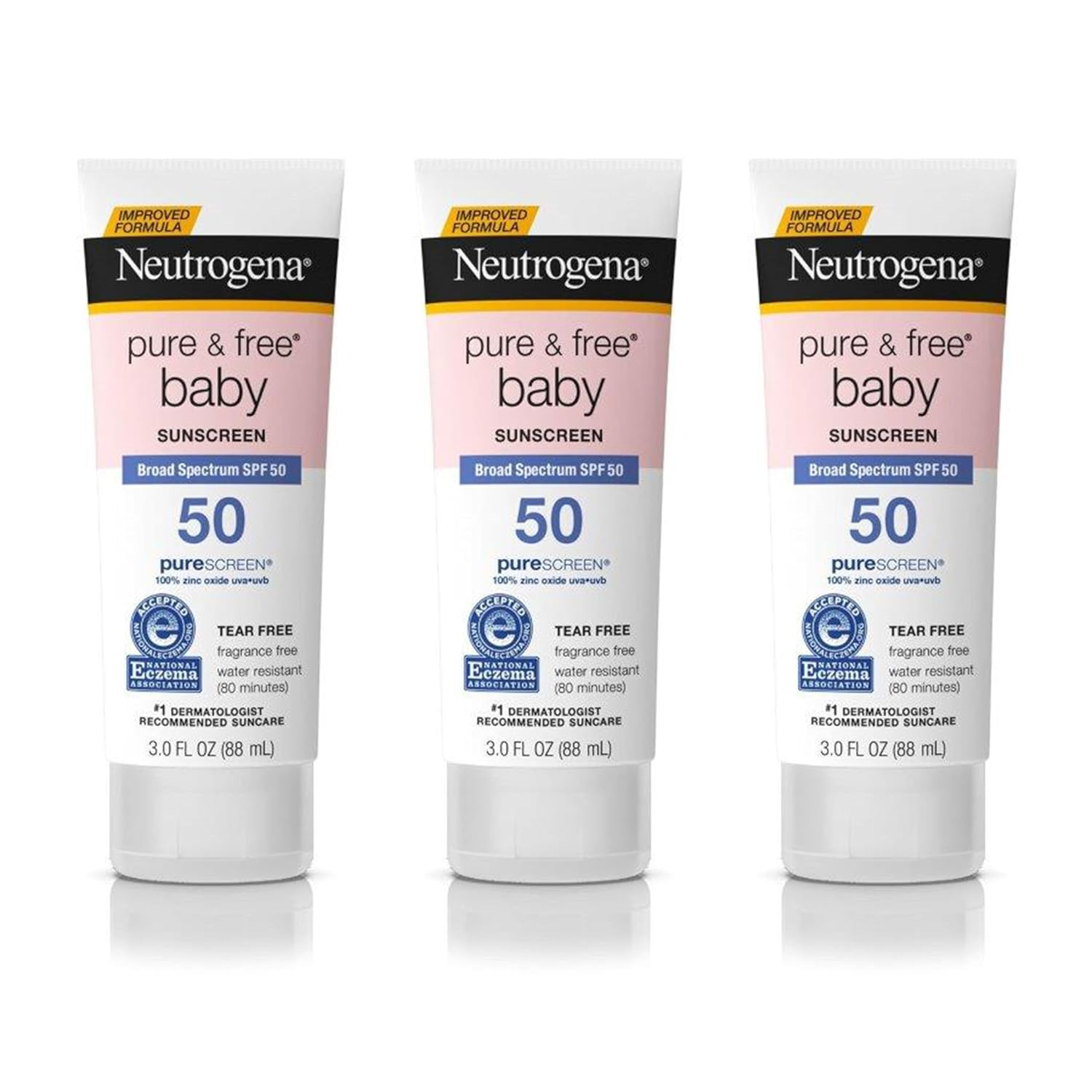 Neutrogena Pure & Free Baby Mineral Sunscreen Lotion With Broad Spectrum Spf 50 & Zinc Oxide, Water-Resistant, Hypoallergenic & Tear-Free Baby Sunscreen, 3 Fl. Oz, 3 Pk