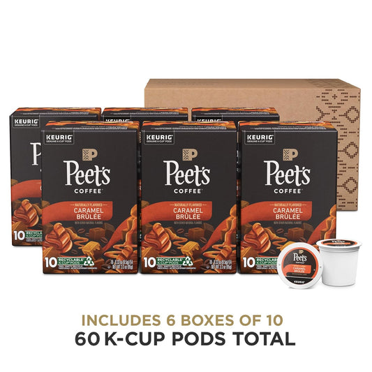 Peet’s Coffee, Flavored Coffee K-Cup Pods for Keurig Brewers - Caramel Brûlée, 60 Count (6 boxes of 10 pods), Light Roast