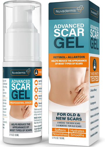 Nuvadermis Scar Gel - Retinol, Allantoin, Vitamin E, Betaine - For C-Section, Tummy Tuck, Keloid Scars - Post Surgery Scar Management - 1.7 Oz Pump Bottle