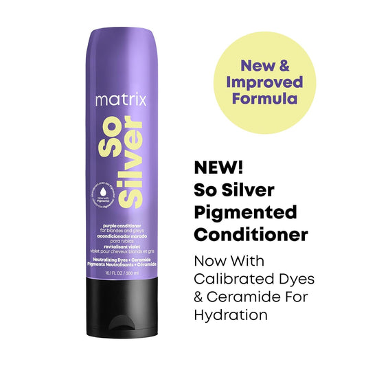 Matrix So Silver Purple Conditioner | Removes Brassy Yellow Undertones | Color Depositing & Toning | Pigmented Conditioner For Blondes And Greys | For Color Treated Hair | Salon Conditioner | Vegan