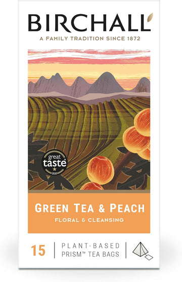 Birchall Green Tea & Peach 15 Plant-Based Prism Tea Bags 37.5G