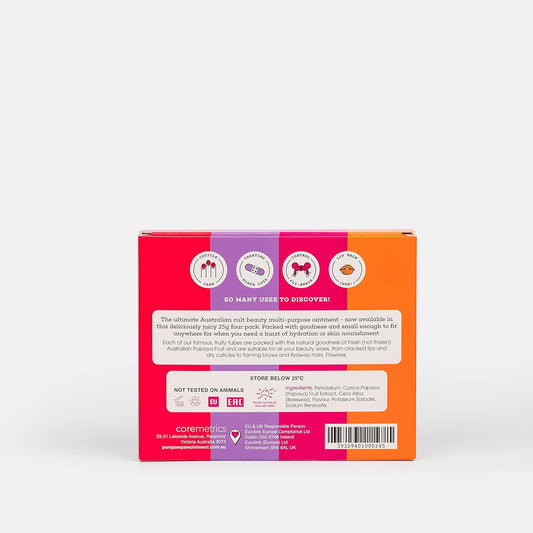 Pure Paw Paw Original All Purpose Australian Ointment Set Smoothes And Soothes, All Skin Types And Makeup,Strawberry, Cherry, Mango, Blackcurrant, Quad Pack, 25G