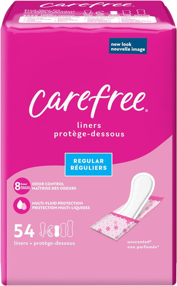 Carefree Panty Liners, Regular Liners, Wrapped, Unscented, 54ct (Packaging May Vary)