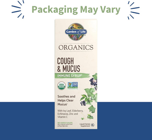 Garden Of Life Organics Elderberry Zinc Immune Support For Adults And Kids 12 And Older, Organic Cough & Mucus Immune Syrup With Ivy Leaf, Vitamin C And Echinacea, No Added Sugars, 5 Fl Oz