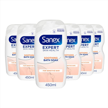 Sanex Expert Skin Health Soothing Bath Soak 450Ml 6 Pack -Bath Soak Men And Women -Bath Foam -Advanced Prebiotic Formula -Comforts Sensitive Skin -Supports Good Skin Bacteria -Dermatologically Tested