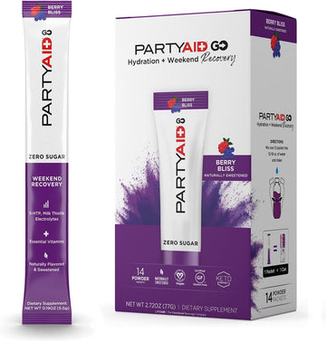 Partyaid Go! Feel Good Tonight And Tomorrow, Zero Sugar, 5-Htp, B-Complex, Milk Thistle, Electrolytes, No Artificial Flavors Or Sweeteners, Caffeine-Free, 14 Count (Pack Of 1)