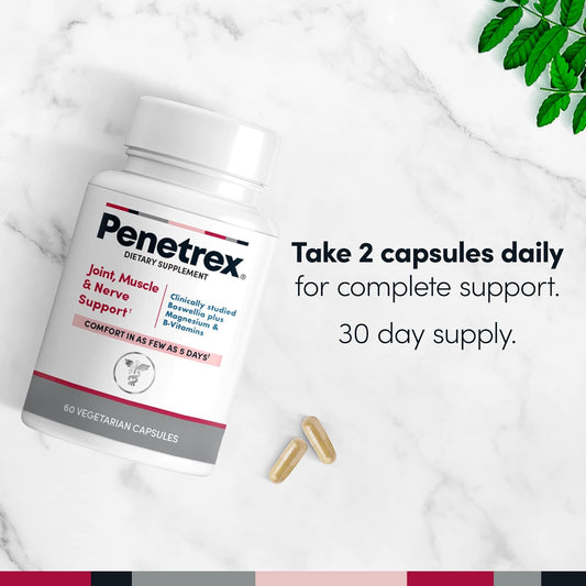 Penetrex Joint, Muscle & Nerve Support Supplement ? Comfort in 5 Days with Advanced Boswellia Serrata Extract, Vitamin C, B, D & Magnesium Glycinate - 60 Fast-Acting Neuropathy Supplement Capsules