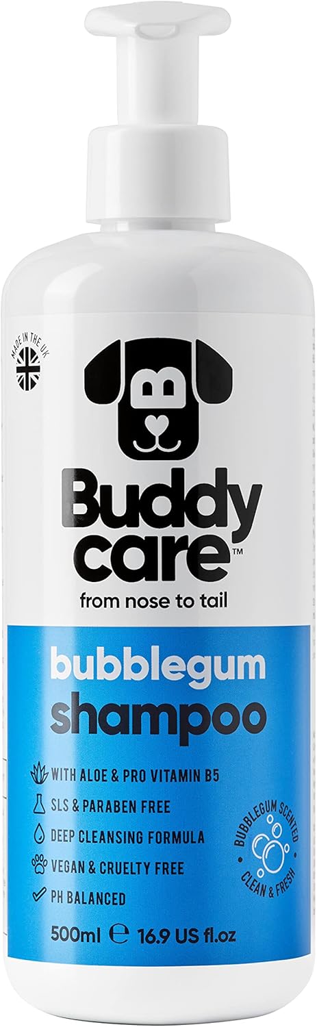 Bubblegum Dog Shampoo by Buddycare | Deep Cleansing Shampoo for Dogs | Bubblegum Scented | With Aloe Vera and Pro Vitamin B5 (500ml)?B1