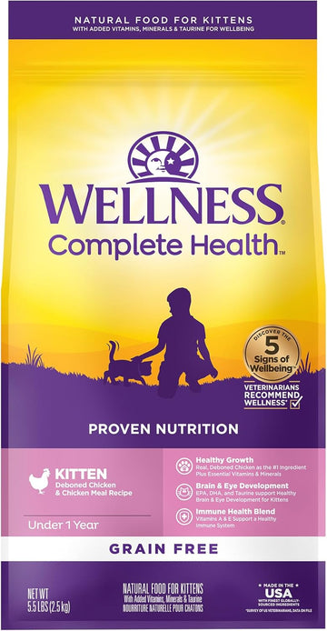 Wellness Natural Pet Food Complete Health Natural Grain Free Deboned Chicken & Chicken Meal Dry Kitten Food, 5.5 Pound Bag