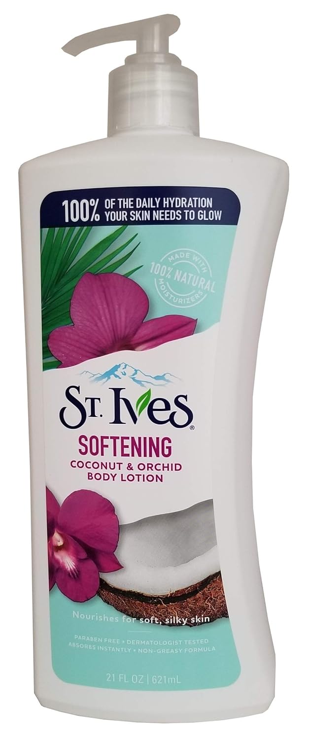 St. Ives Softening Hand & Body Lotion Moisturizer For Dry Skin Coconut & Orchid Made With 100% Natural Moisturizers 21 Oz