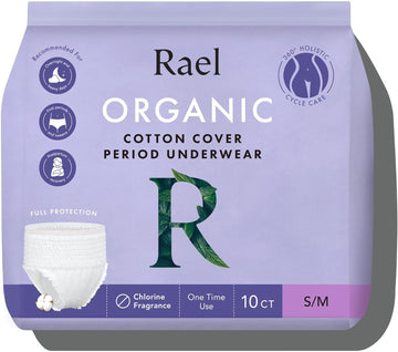 Rael Disposable Underwear For Women, Organic Cotton Cover - Incontinence Pads, Postpartum Essentials, Disposable Underwear, Unscented, Maximum Coverage (Size S-M, 10 Count)