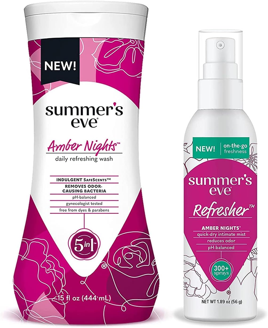 Summers Eve Refresher Mist + Feminine Wash Combo Pack, Amber Nights, 1.89Oz Mist Bottle And 15 Fl Oz Wash