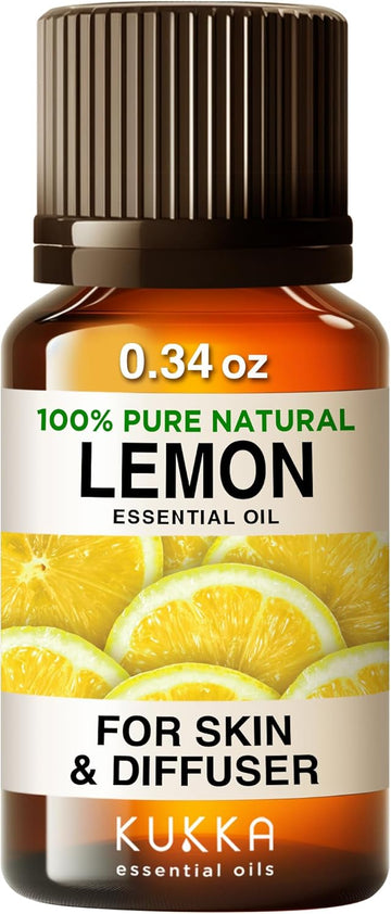 Kukka Lemon Essential Oil - 100% Pure Natural Lemon Oil For Skin, Cleaning, Diffuser & Diy - Natural Lemon Essence Oil For Aromatherapy, Soap Making & More (0.34 Fl Oz)