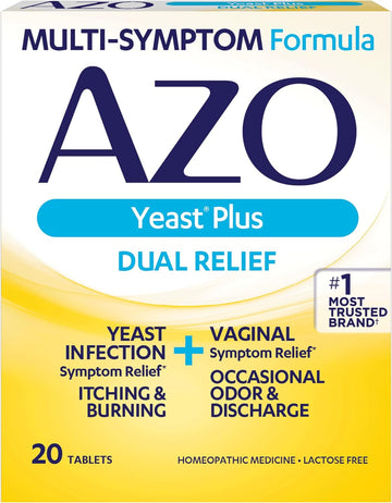 Azo Yeast Plus Dual Relief Tablets, Yeast Infection And Vaginal Symptom Relief, Relieves Itching & Burning, 20 Count