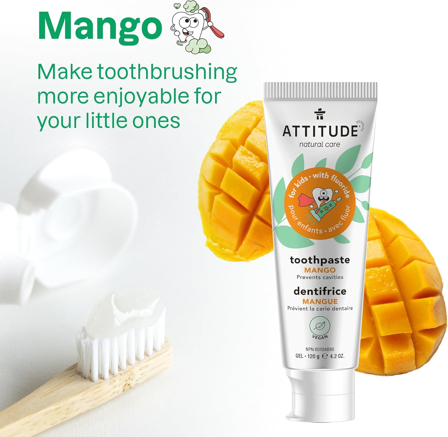 Attitude Toothpaste With Fluoride, Prevents Tooth Decay And Cavities, Vegan, Cruelty-Free And Sugar-Free, Mango, 4.2 Oz : Health & Household
