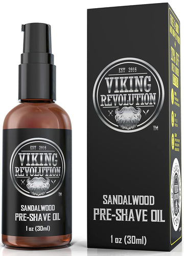 Viking Revolution Pre Shave Oil For Men, Sandalwood, 1.0 Fl Oz, All-Natural Ingredients, Paraben Free, For Smoothest, Irritation Free Shave